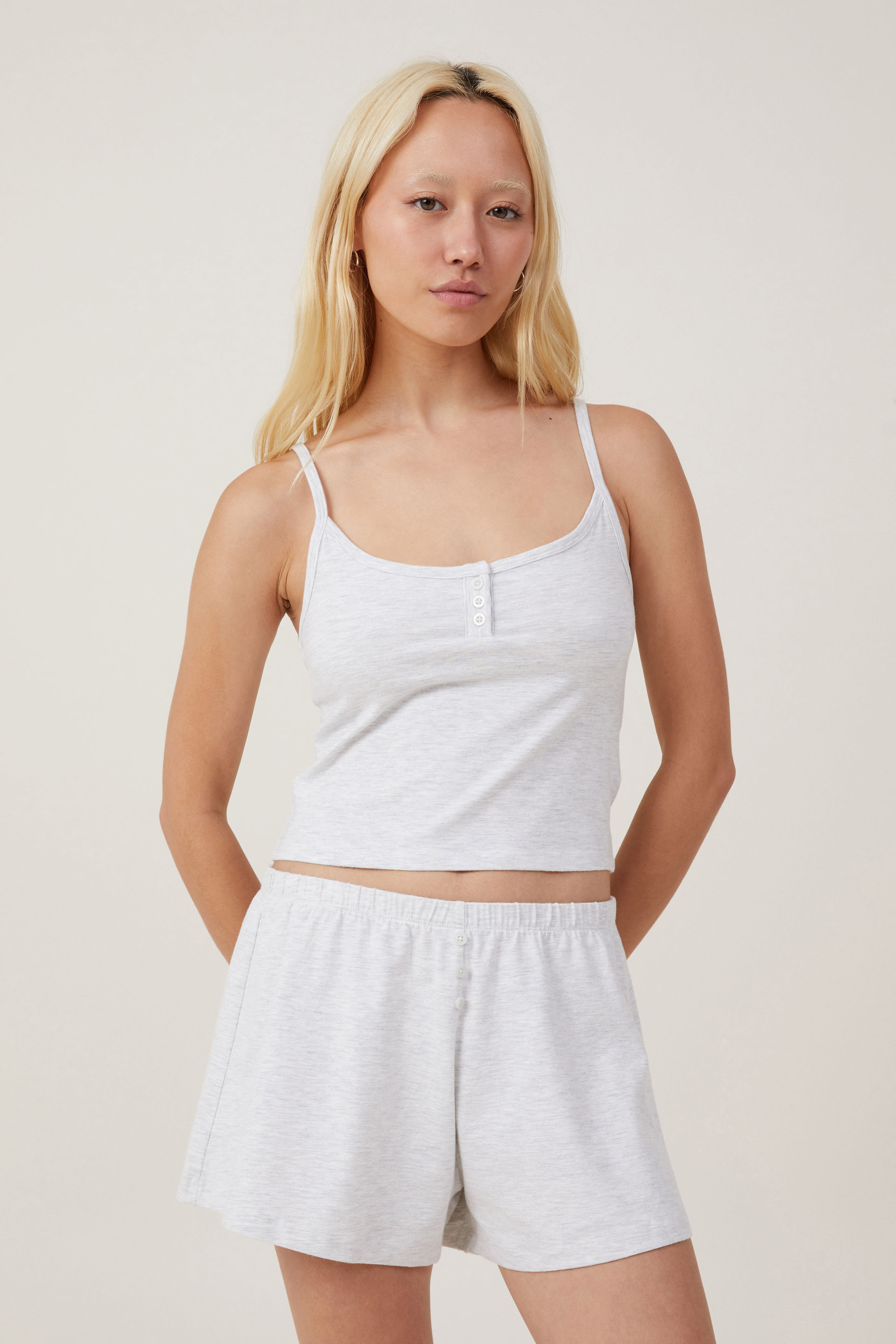 Body - Peached Jersey Henley Cami - Light grey marle