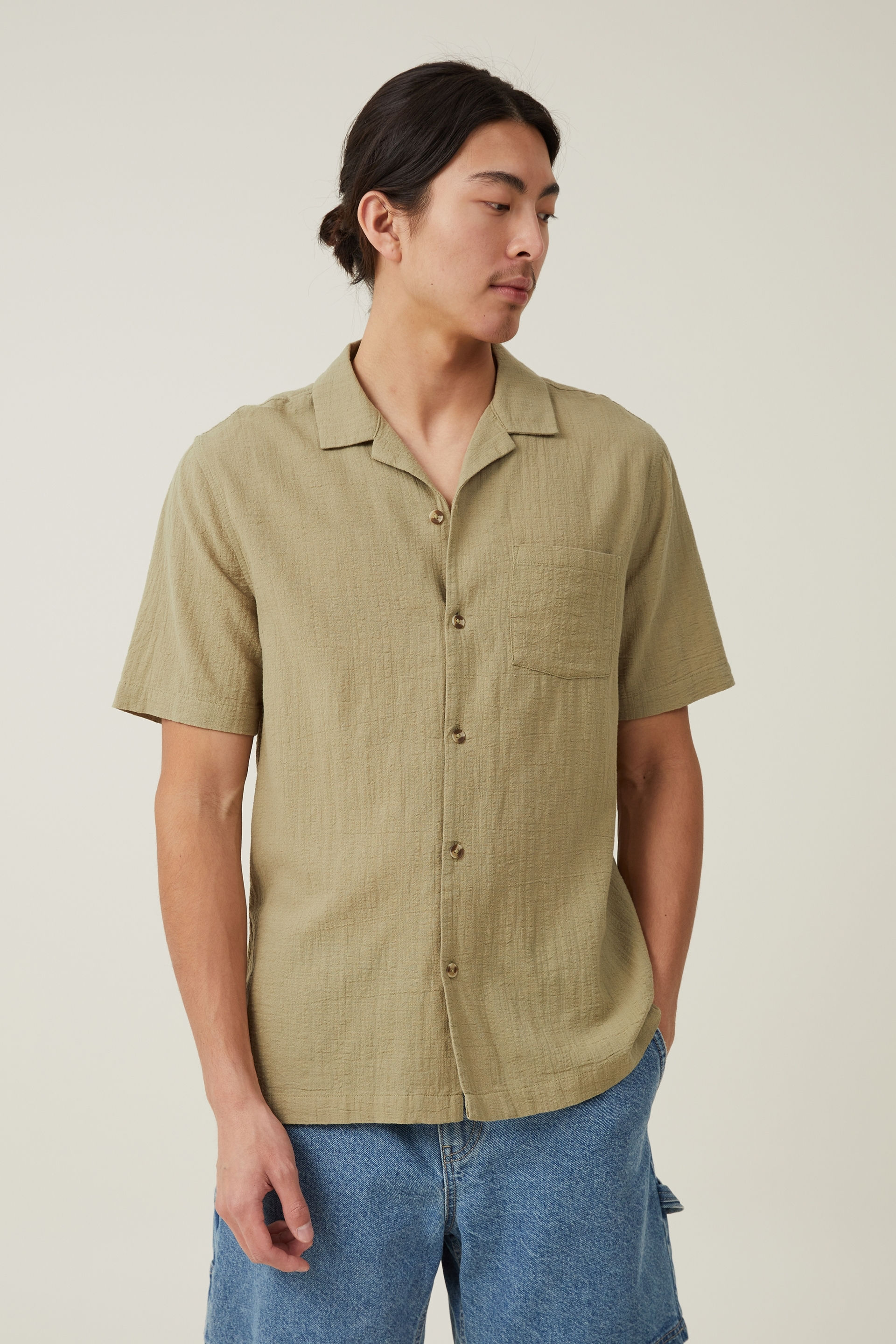 Cotton On Men - Riviera Short Sleeve Shirt - Avocado