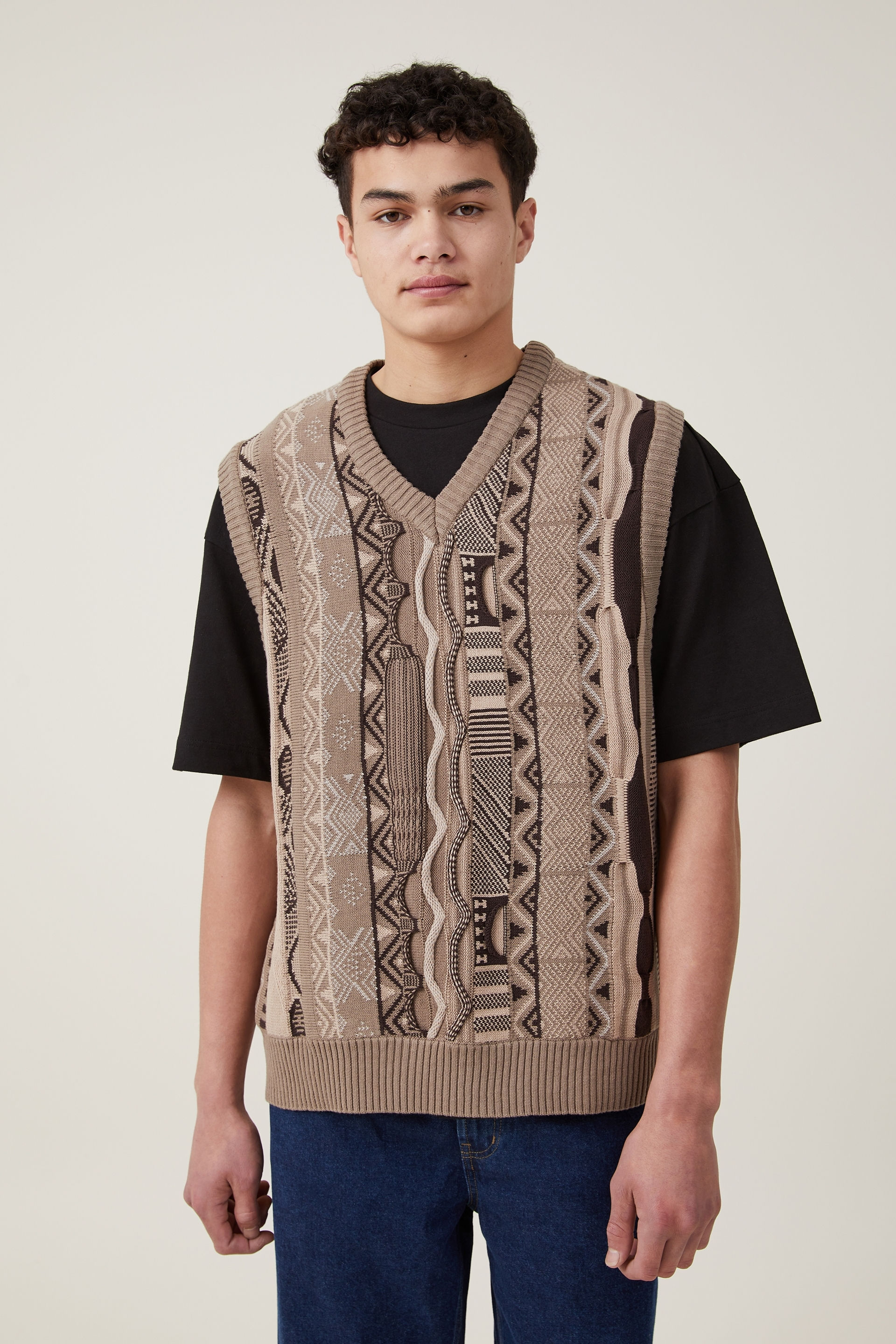Cotton On Men - Vintage Knit Vest - Natural pattern