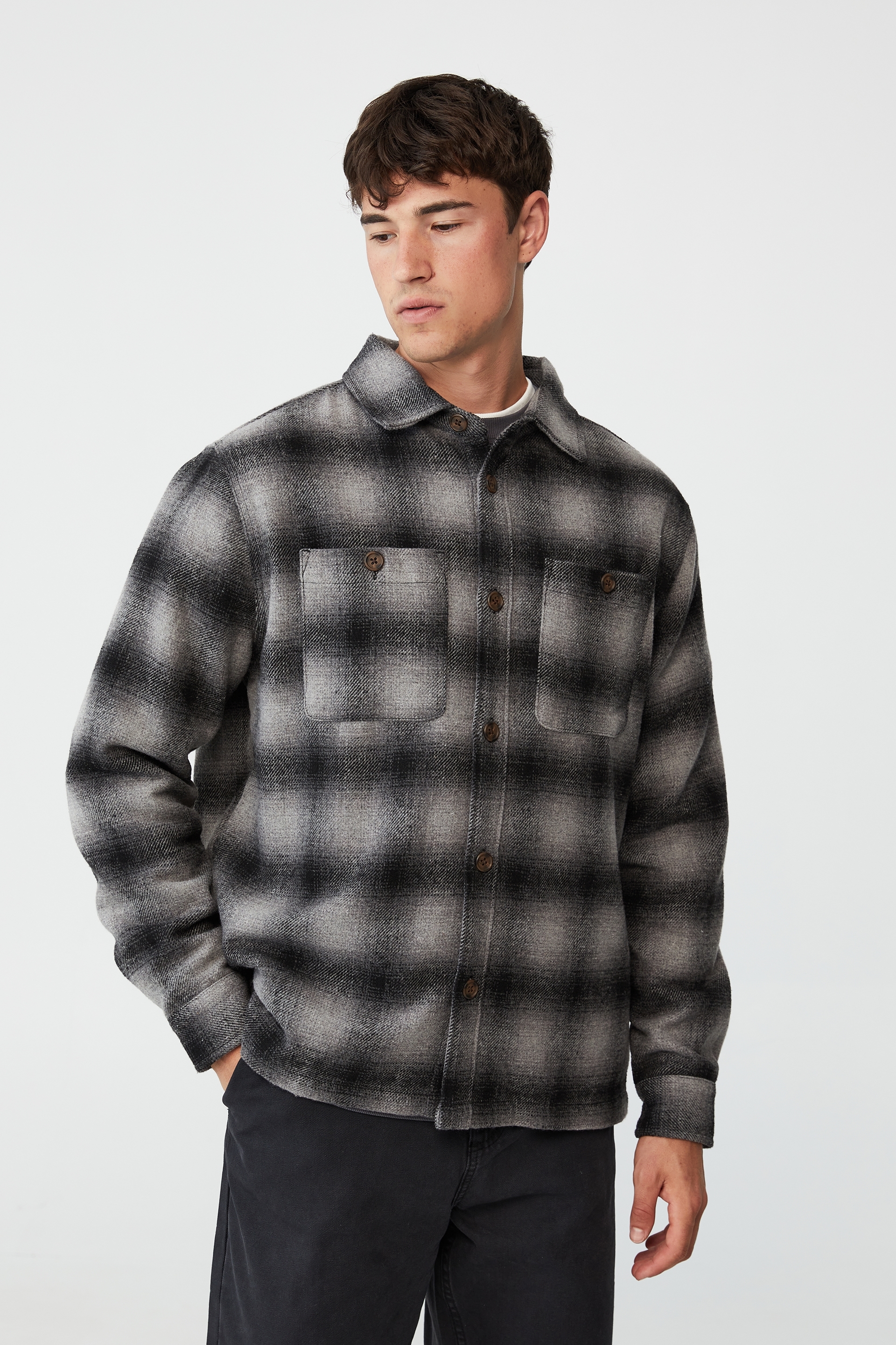 Cotton On Men - Heavy Overshirt - Black grey check
