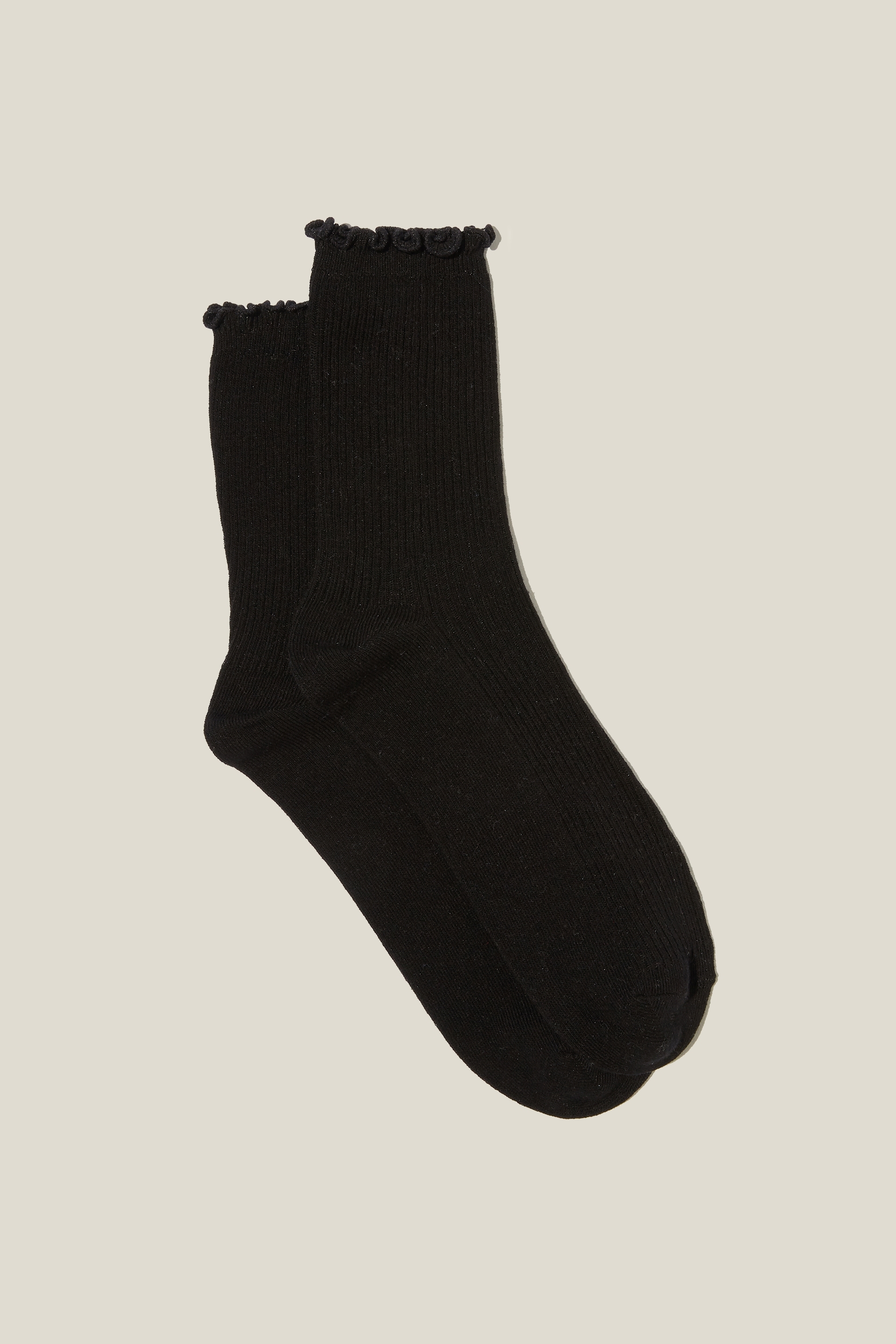 Rubi - Frill Ribbed Crew Sock - Solid black