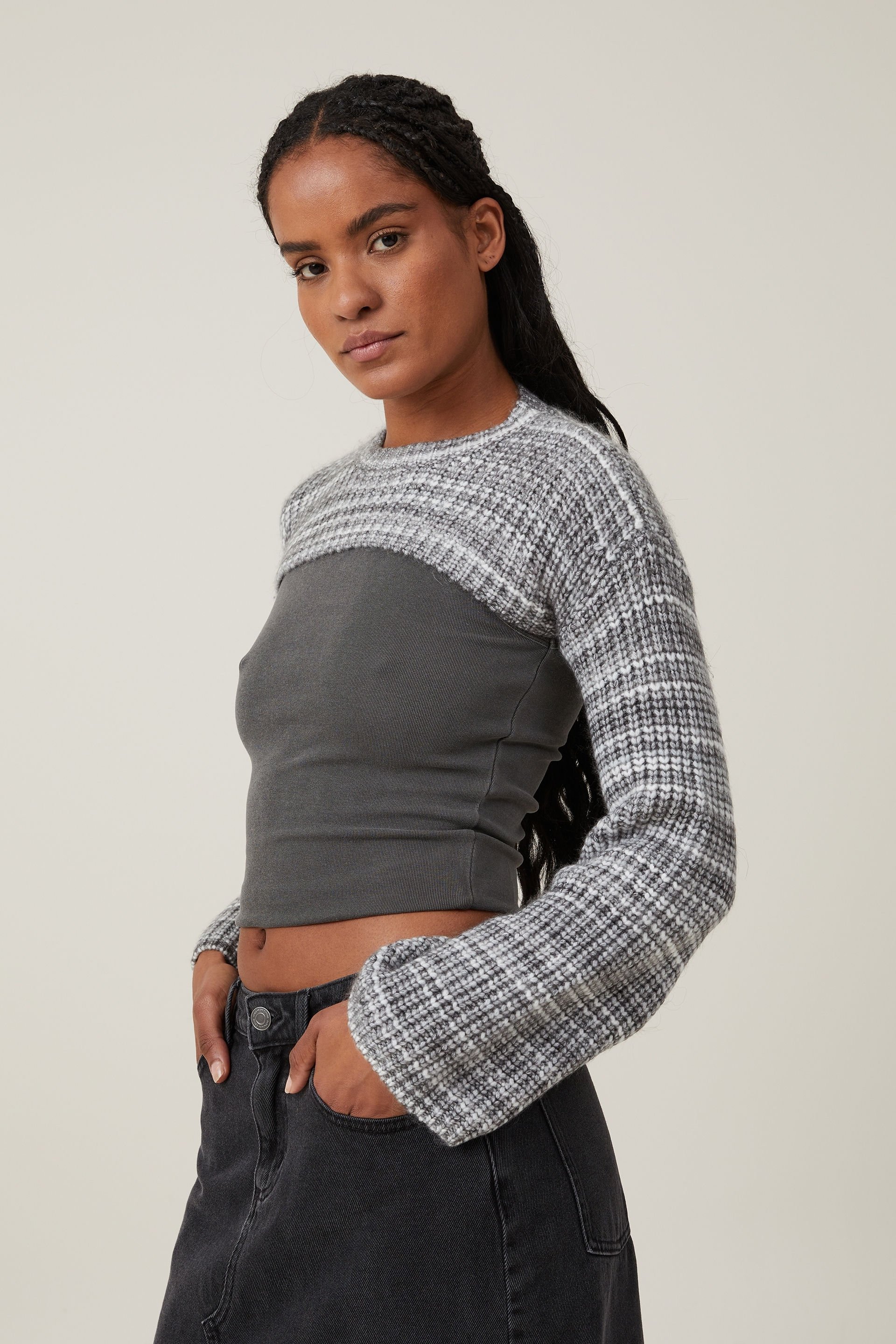 Cotton On Women - Shrug Crop Pullover - Grey multi