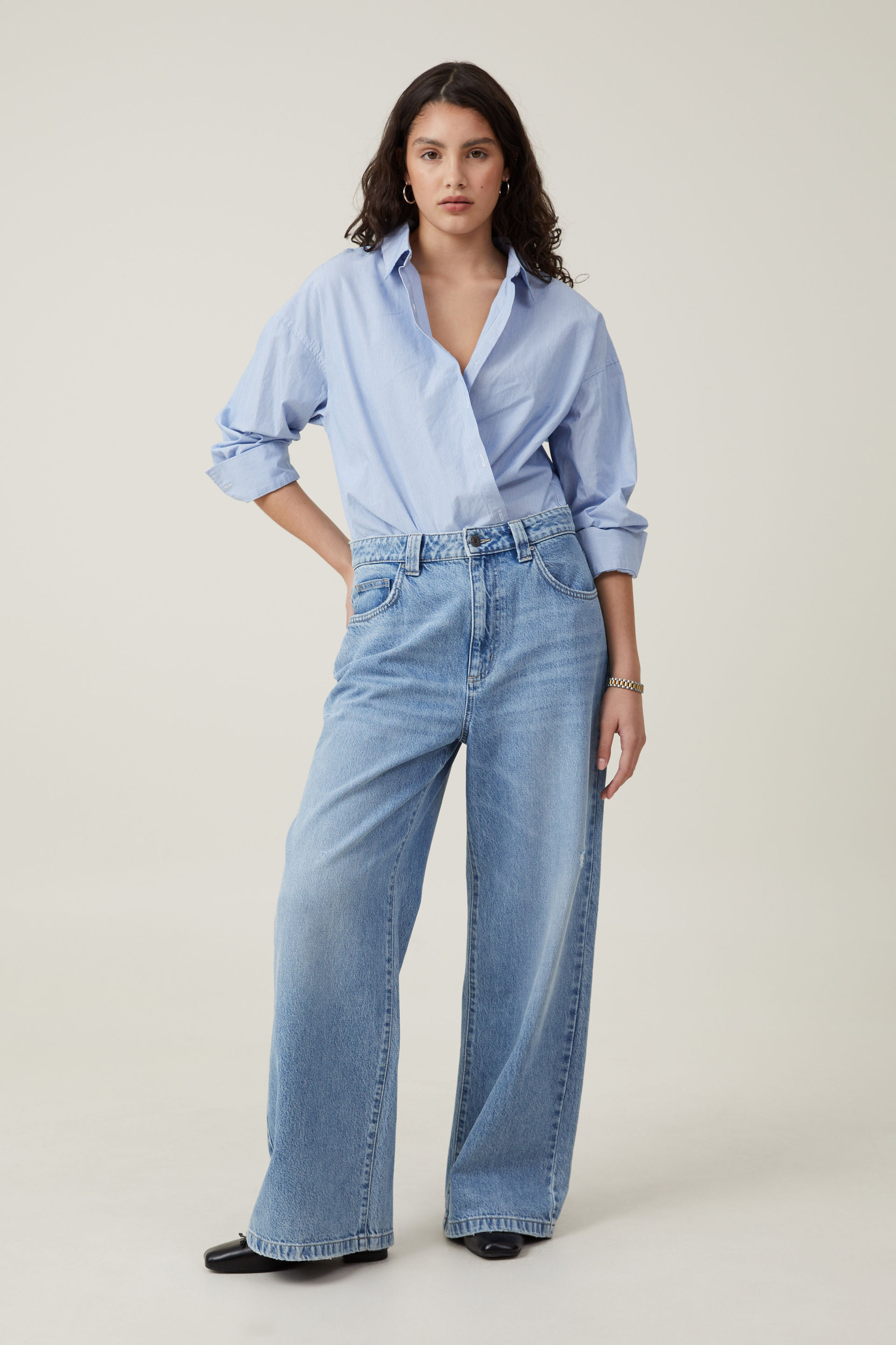 Cotton On Women - Super Baggy Jean - Breeze blue worn
