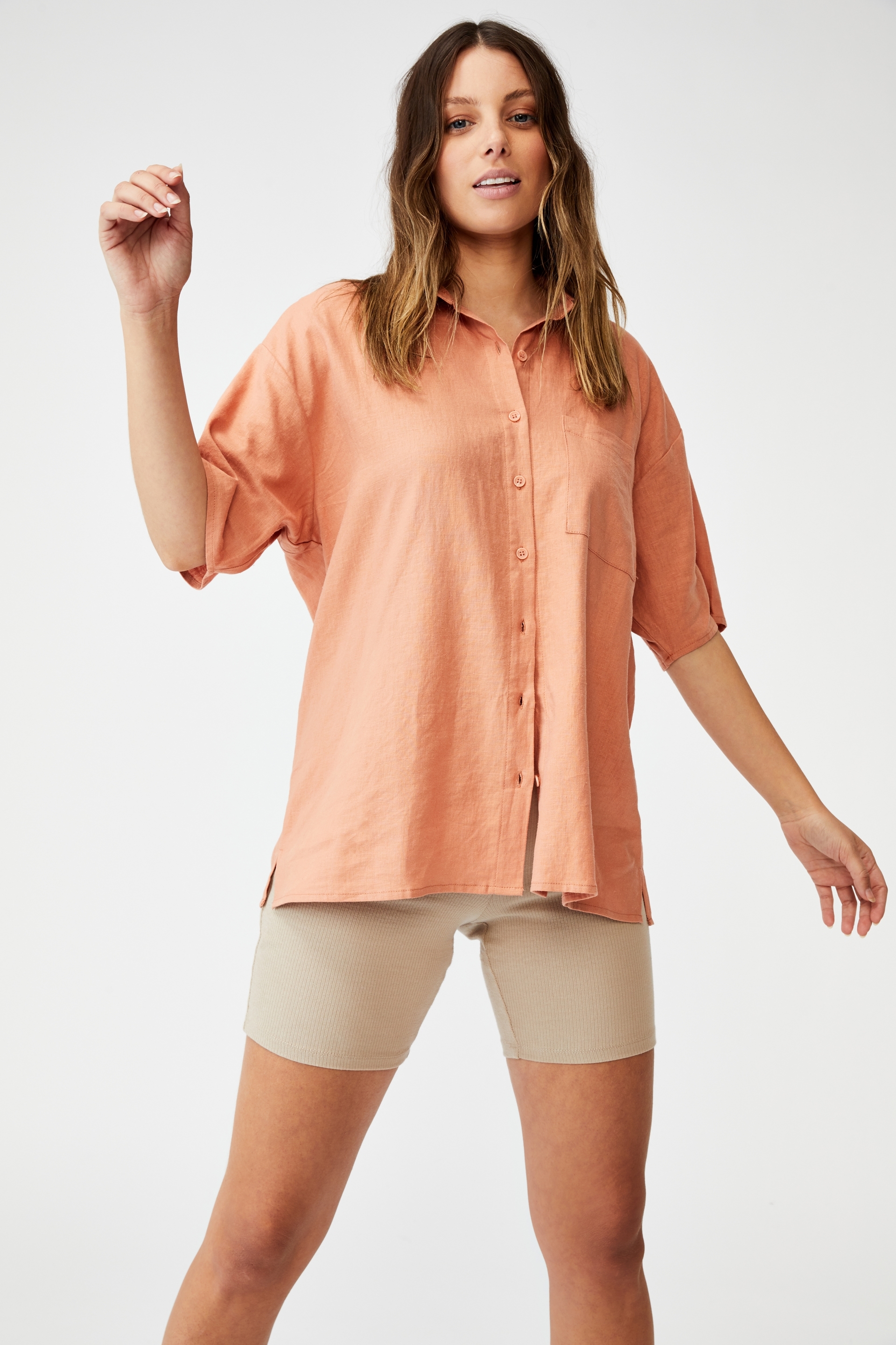 Cotton On Women - Dad Short Sleeve Shirt - Honey pink