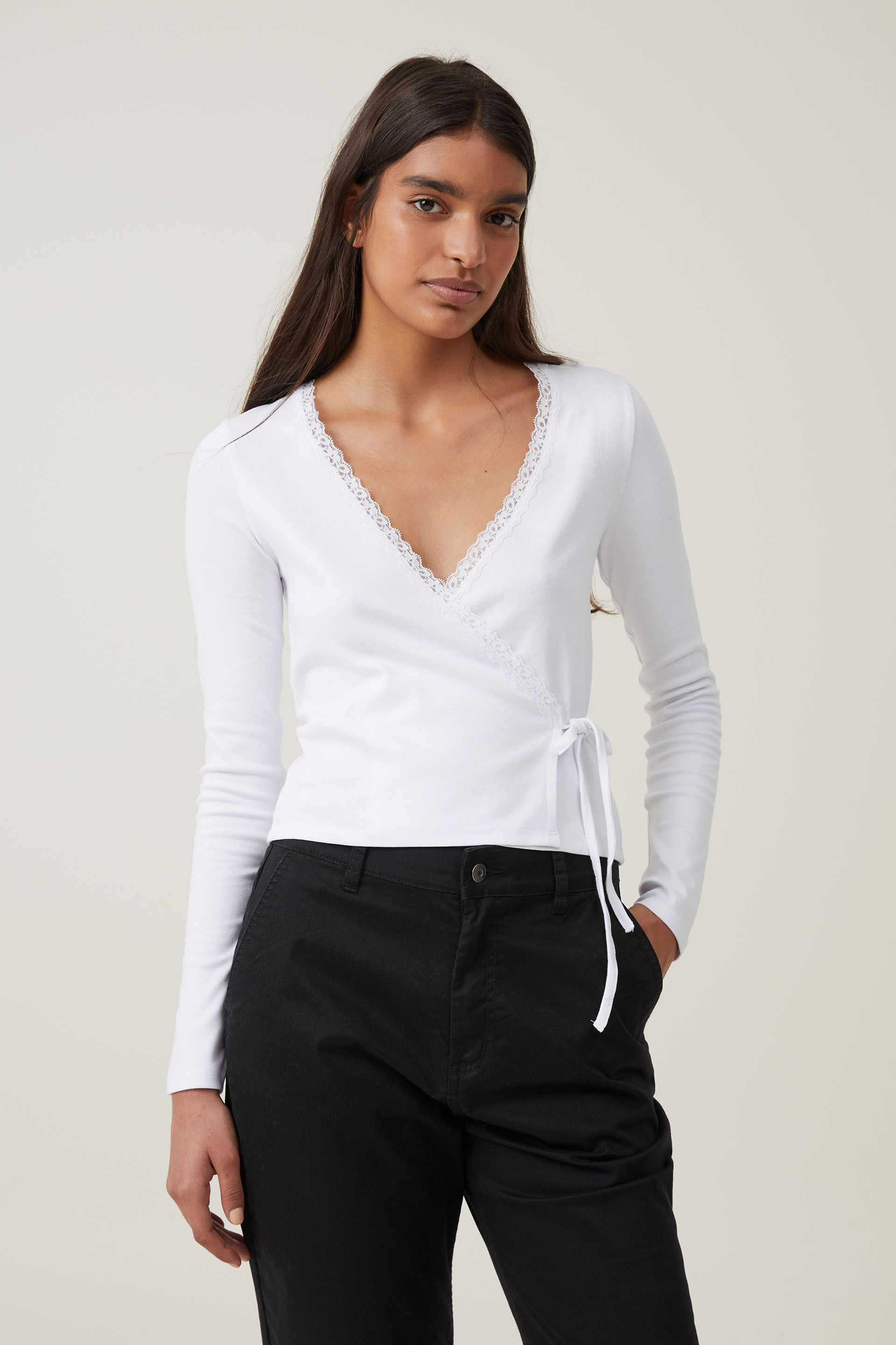 Cotton On Women - Sammie Wrap Front Long Sleeve Top - White