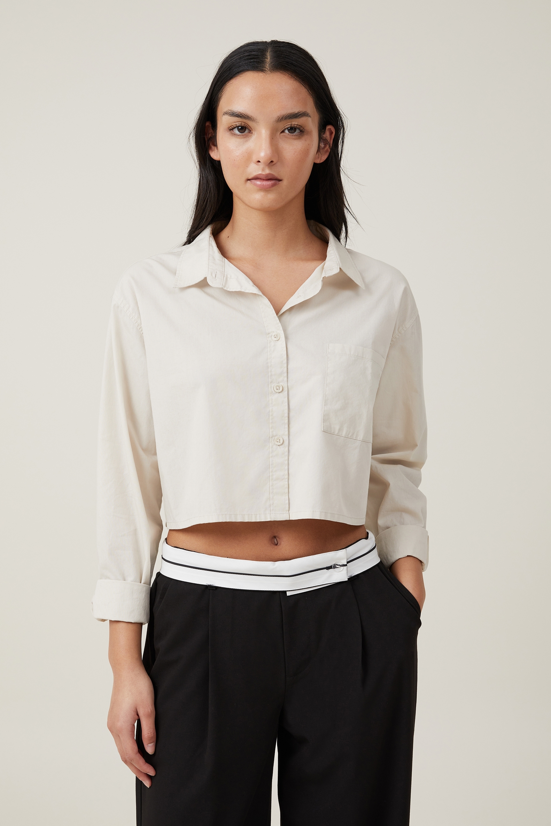 Cotton On Women - Cropped Dad Shirt - Stone