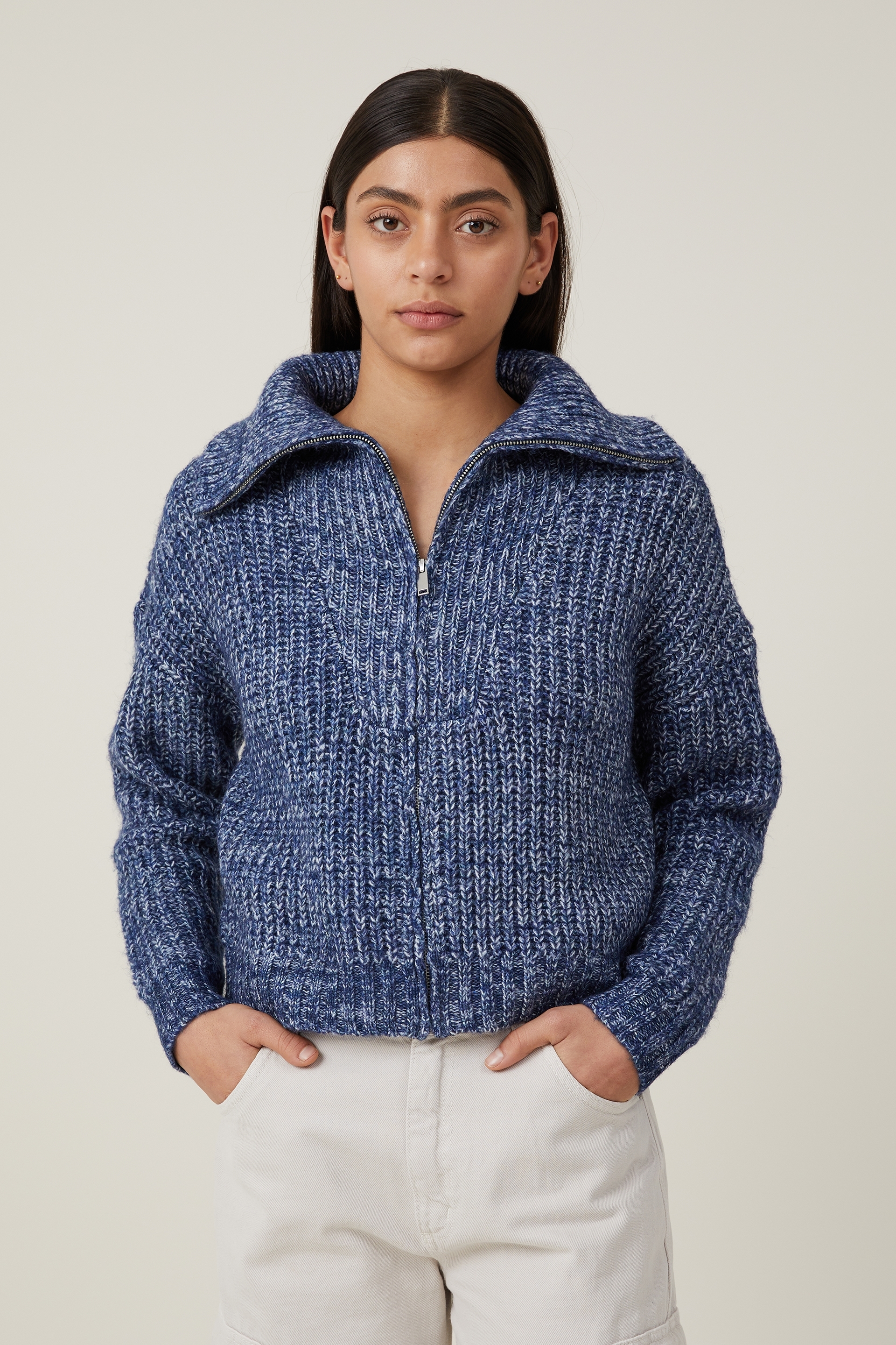 Cotton On Women - Texture Rib Collar Zip Through - Winter night nep