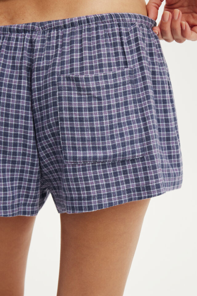 Cloud Soft Flannel Short Set - Lucy Check Steely Blue, 