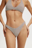 Dip Front High Side Brazilian Bikini Bottom, TERRY STRIPE BROWN - example image 2
