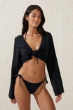 Knot Front Beach Long Sleeve Top, BLACK - alternate image 1