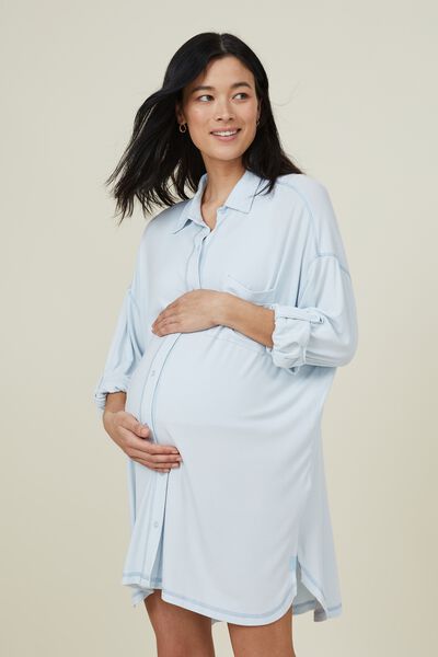 Sleep Recovery Maternity Long Sleeve Night Shirt, COUNTRY AIR RIB