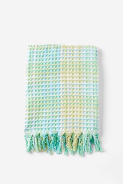 Lightweight Beach Towel, SUMMER TARTAN GREEN BLUE