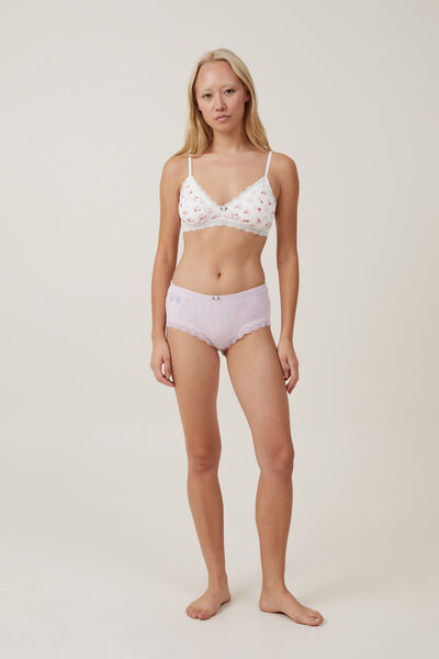 Organic Cotton Lace Boyshort Brief, BUTTERFLY STARS SOFT ROSE POINTELLE