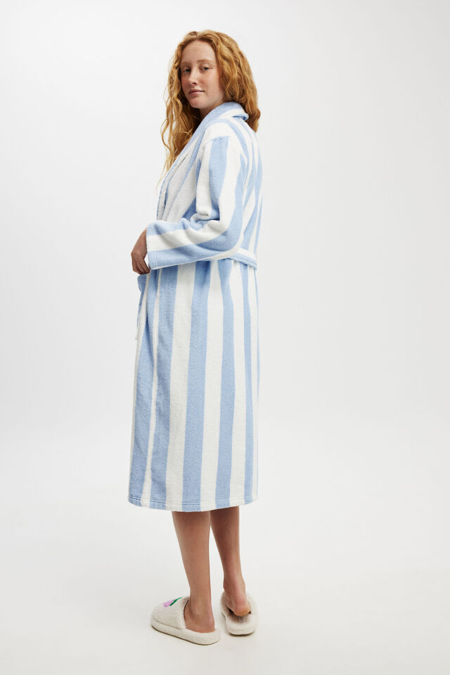 Luxe Terry Robe, BLUE/WHITE CLAUDIA STRIPE