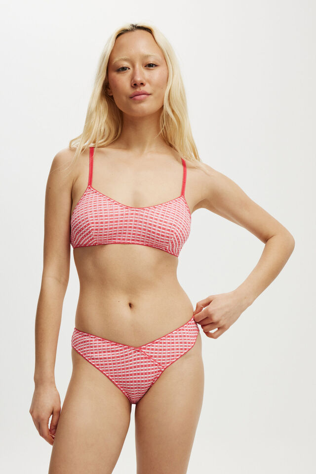 Organic Cotton Pointelle Bikini Brief, LOLA CHECK RED/PINK