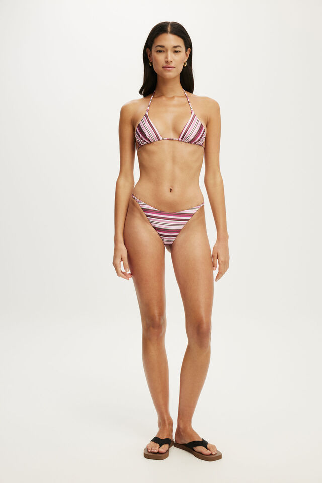 Micro String Thong Bikini Bottom, BOHO STRIPES PINK SHIMMER