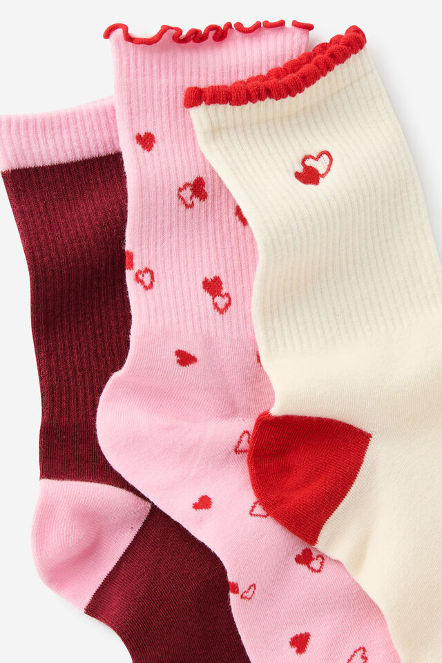 Gift Sleep Sock 3Pk, RED DITSY/HEART