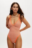 Tie Back One Piece Brazilian, ORANGE STRIPE RIB - alternate image 4