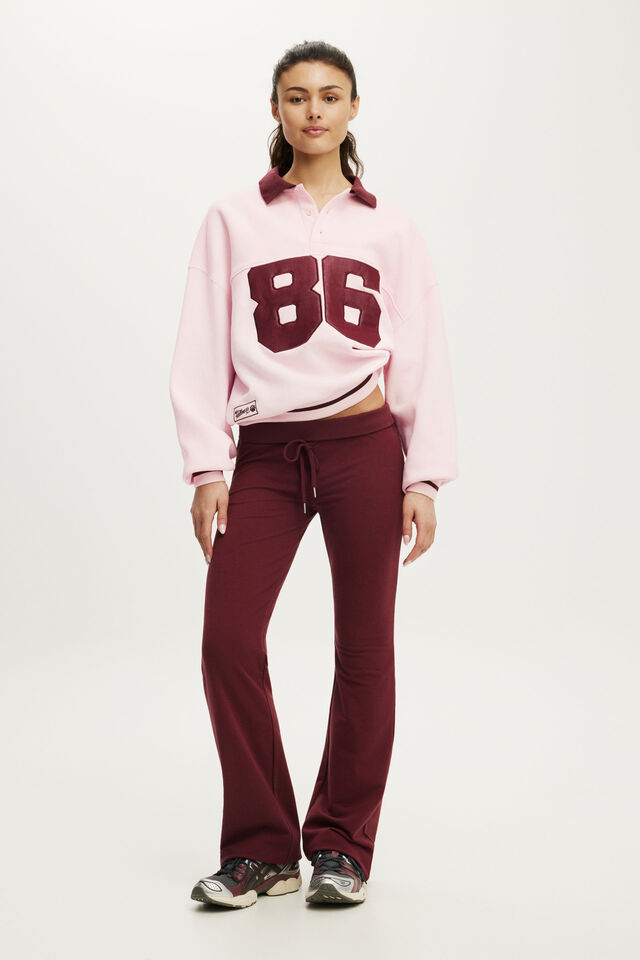 Plush Oversized Rugby Sweatshirt, CHERRY DREAM