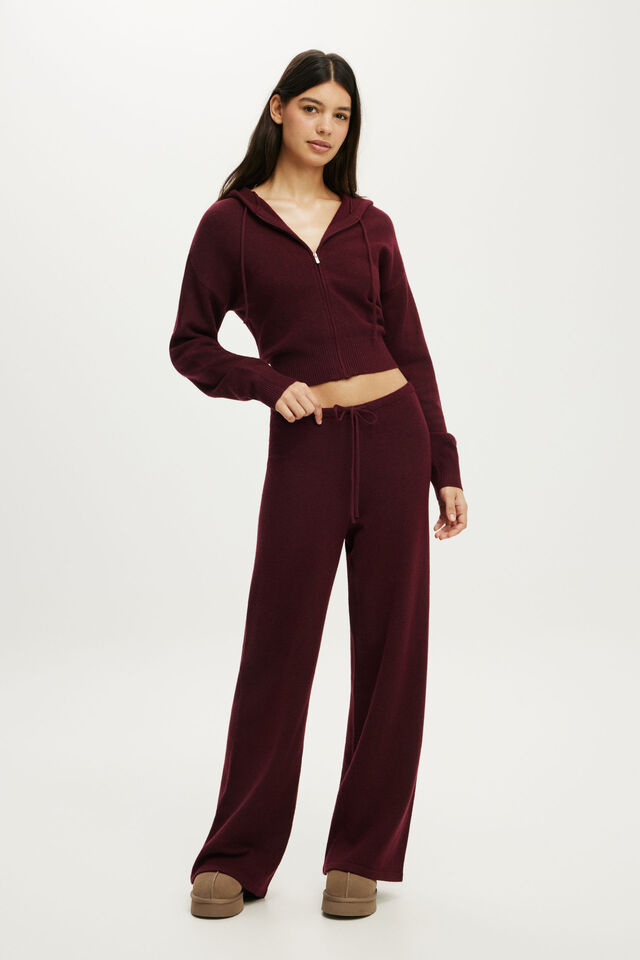 Hooded Zip Up Knit Cardi, GINGERBERRY
