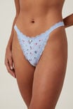 Organic Cotton Lace Thong Brief, LEXI STRAWBERRY BLUE POINTELLE - alternate image 2