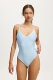 Thin Strap V Neck One Piece Cheeky, SEASIDE BLUE SHIMMER - example image 4
