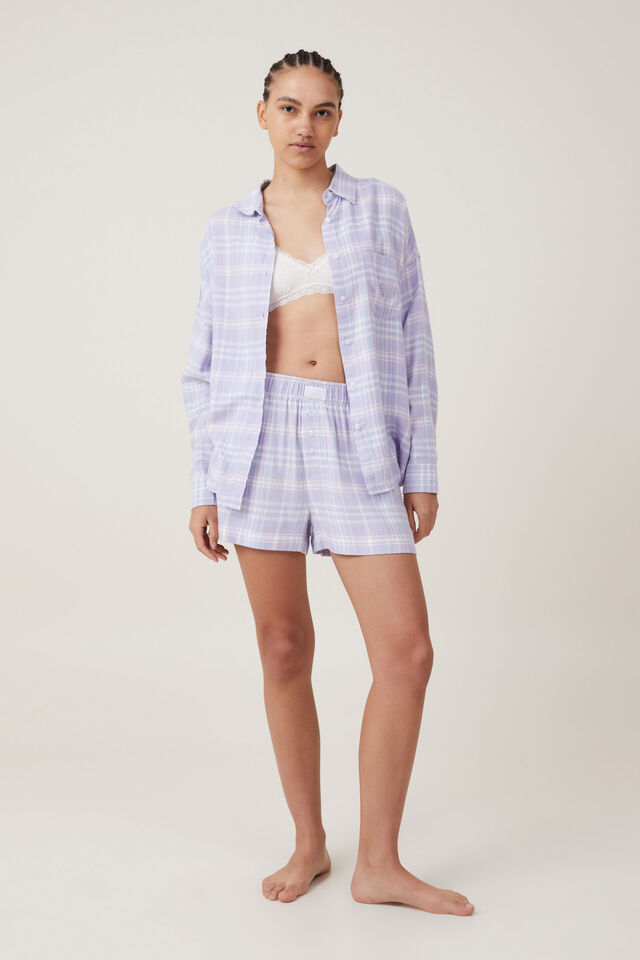 Flannel Boyfriend Long Sleeve Shirt Personalised, PURPLE CHECK
