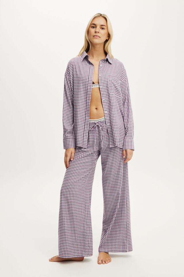 Personalised Cloud Soft Flannel Oversized Shirt, MICCY CHECK VIOLET BLUE