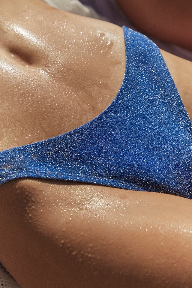 High Side Brazilian Seam Bikini Bottom, BLUE SPLASH METALLIC