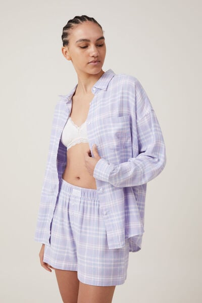 Flannel Boyfriend Long Sleeve Shirt Personalised, PURPLE CHECK