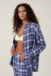 Flannel Boyfriend Long Sleeve Shirt, NAVY/BLUE CHECK - alternate image 1