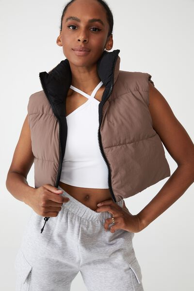 Recycled Puffer Vest, BLACK/RAW UMBER