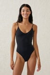 Smoothing Thin Strap Cheeky One Piece, BLACK - alternate image 1