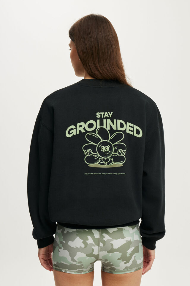 Plush Graphic Crew Sweatshirt, BLACK/FLOWER