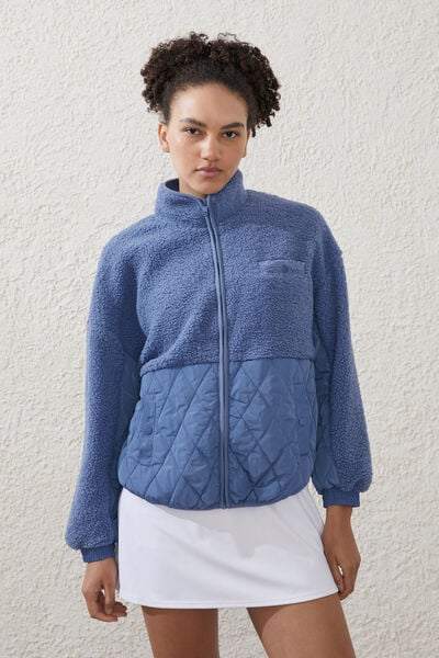Sherpa Contrast Quilted Jacket, RIVERSIDE