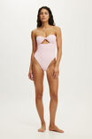 Strapless Knot Front One Piece Brazilian, PINK PETAL WAFFLE - example image 1