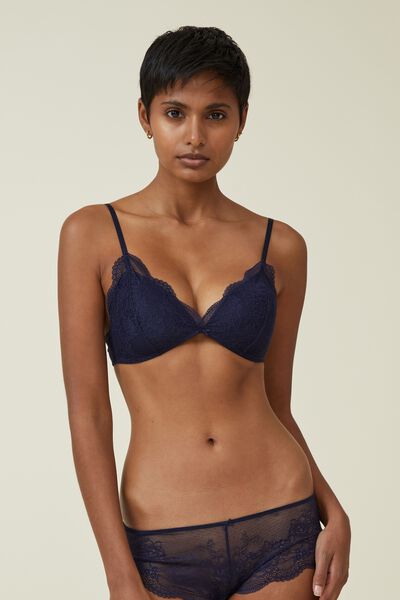 Nala Lace Fixed Cup Wirefree Bra, FRENCH NAVY