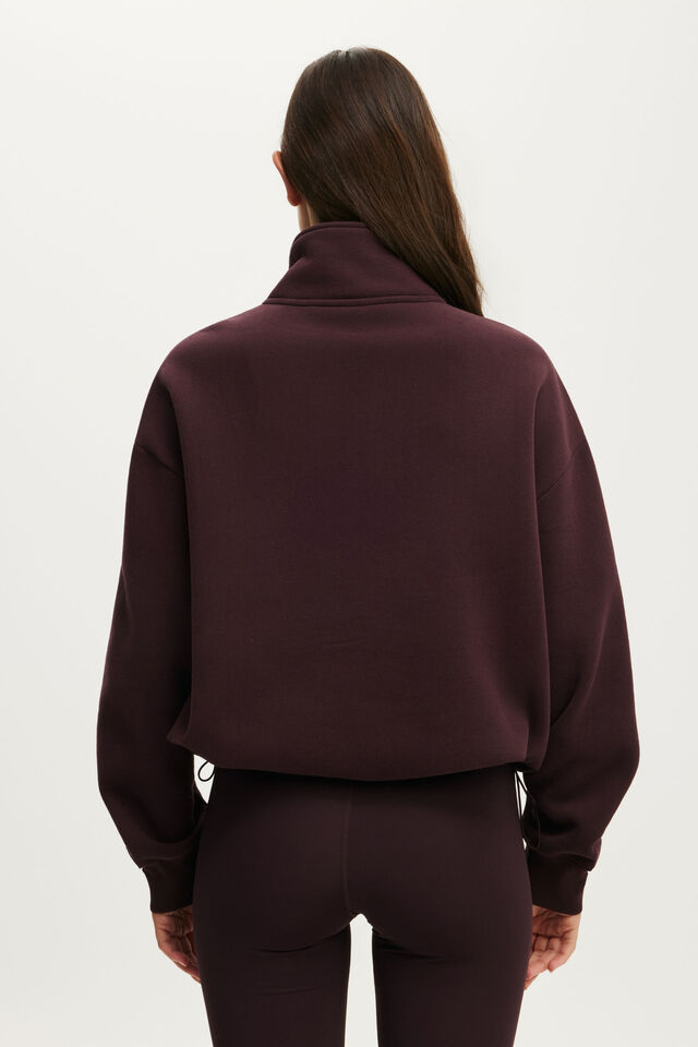 Plush Half Zip Sweatshirt, ITALIAN PLUM