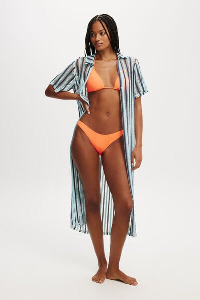 Longline Beach Robe, BLUES STRIPE/OPEN MESH