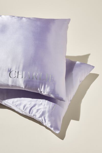 Luxe Satin Pillowslip Duo Personalised, LAVENDER CREAM