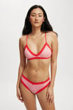 Organic Cotton Lace Triangle Padded Bralette, LOLA CHECK RED/PINK - alternate image 1