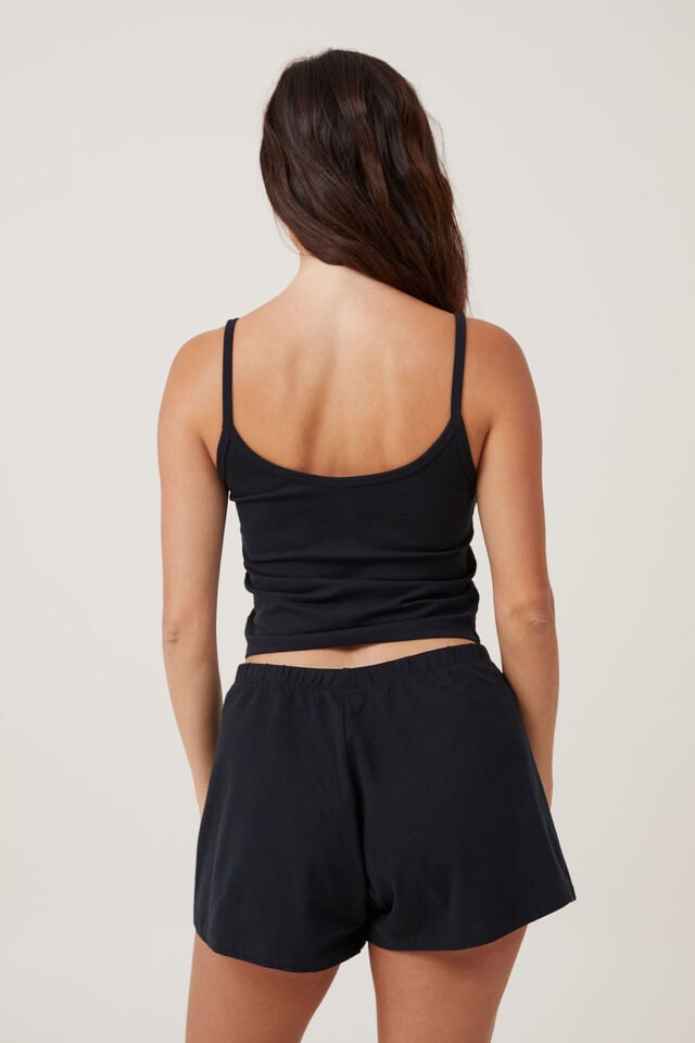 Peached Jersey Henley Cami, BLACK