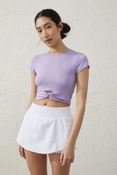 Active Twist Front Tee, PURPLE PANSY