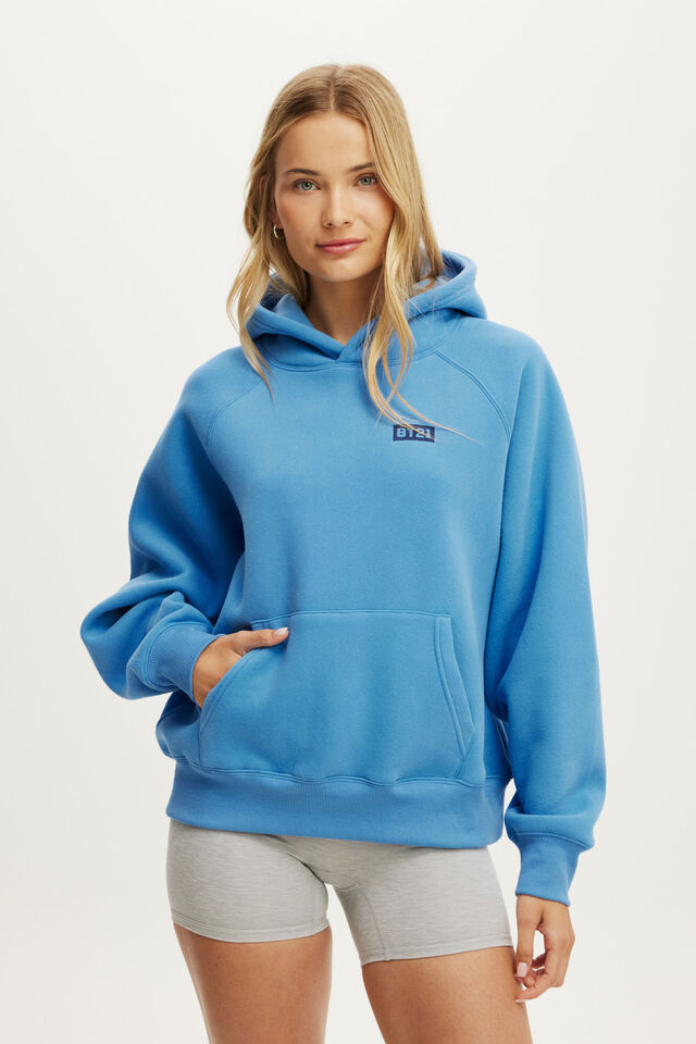 BT21 Plush Graphic Raglan Hoodie, LCN BT21/ECHO BLUE