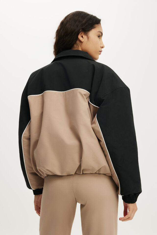 Lightweight Padded Track Jacket, BLACK/LATTE
