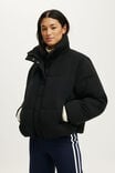 The Mother Puffer Soft Touch Removable Hood Jacket, BLACK/FAUX FUR - example image 5
