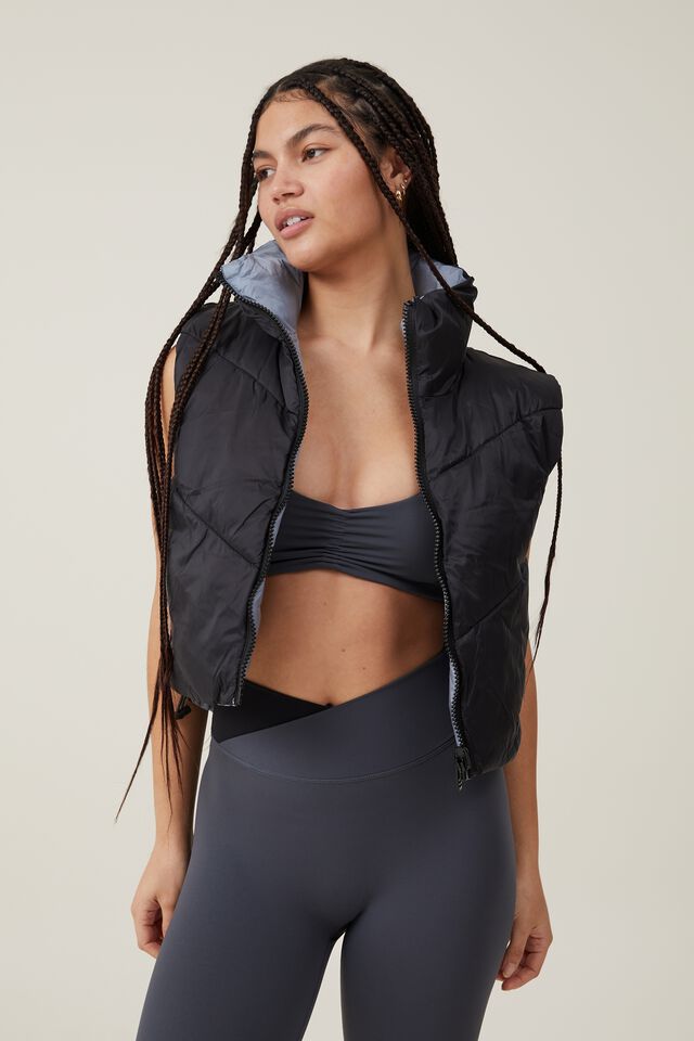 The Recycled Reversible Cropped Mother Puffer Vest