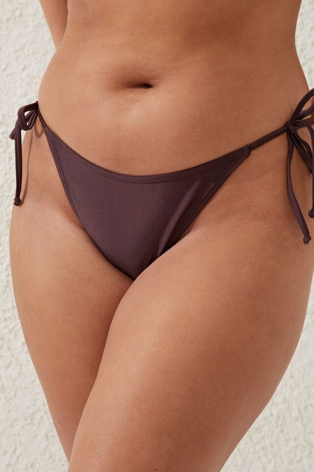 Fixed Tie Side Brazilian Bikini Bottom, WILLOW BROWN SHIMMER