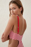 One Shoulder Cut Out One Piece Cheeky, LOBSTER RED CRINKLE STRIPE - alternate image 2