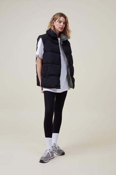 The Recycled Reversible Mother Puffer Vest 2.0, BLACK/WINTER KHAKI